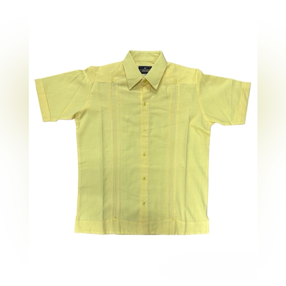 Men’s Linen Yellow Guayabera with Yellow Embroidery Short Sleeve